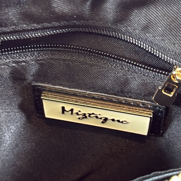 Miztique Black and Gold Crossbody Bag with Flap-Over Design Chanel Like Strap - Picture 9 of 9